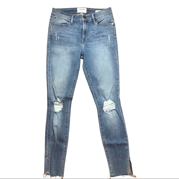 FRAME Denim Jeans Le High Skinny Knee Destroyed Size 26 Pre-Loved - Picture 4 of 12